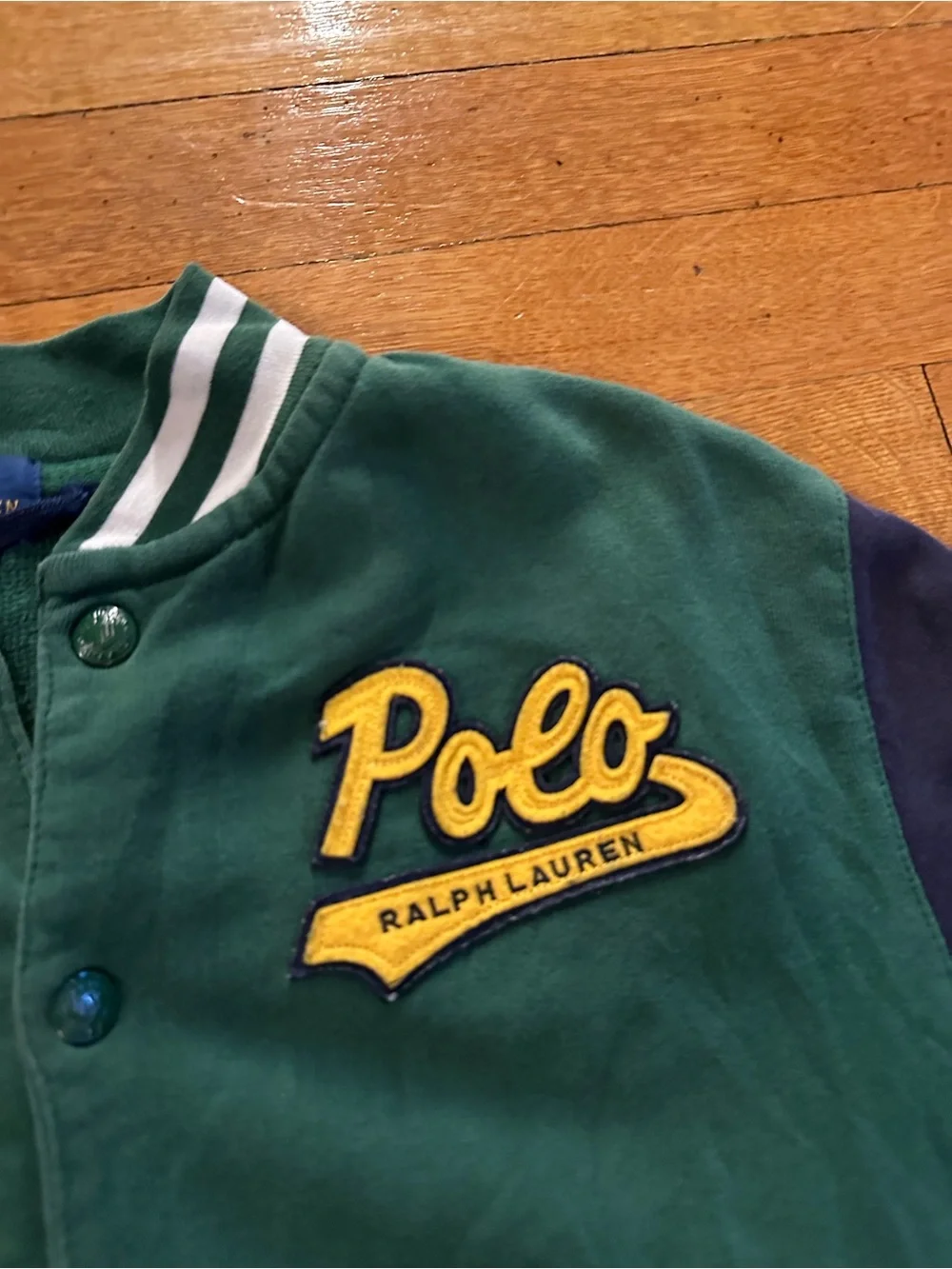 Ralph Lauren Boys Varsity Cotton Terry Letterman Jacket Size 10-12 Medium Polo